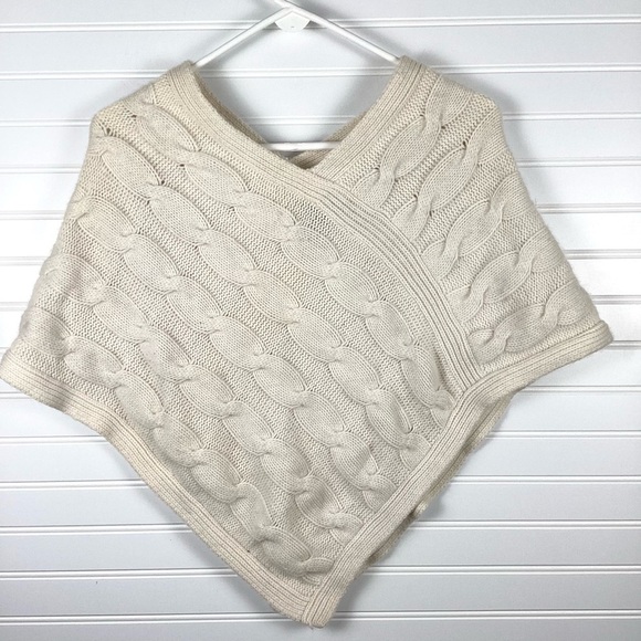 Express Design Studio Cream 100% Cashmere Cable Knit Poncho Wrap Size O/ S - Picture 5 of 12
